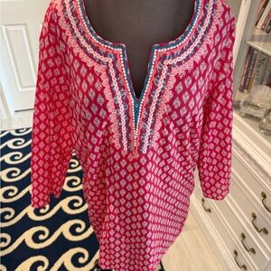 Talbots Red and White Patterned Tunic